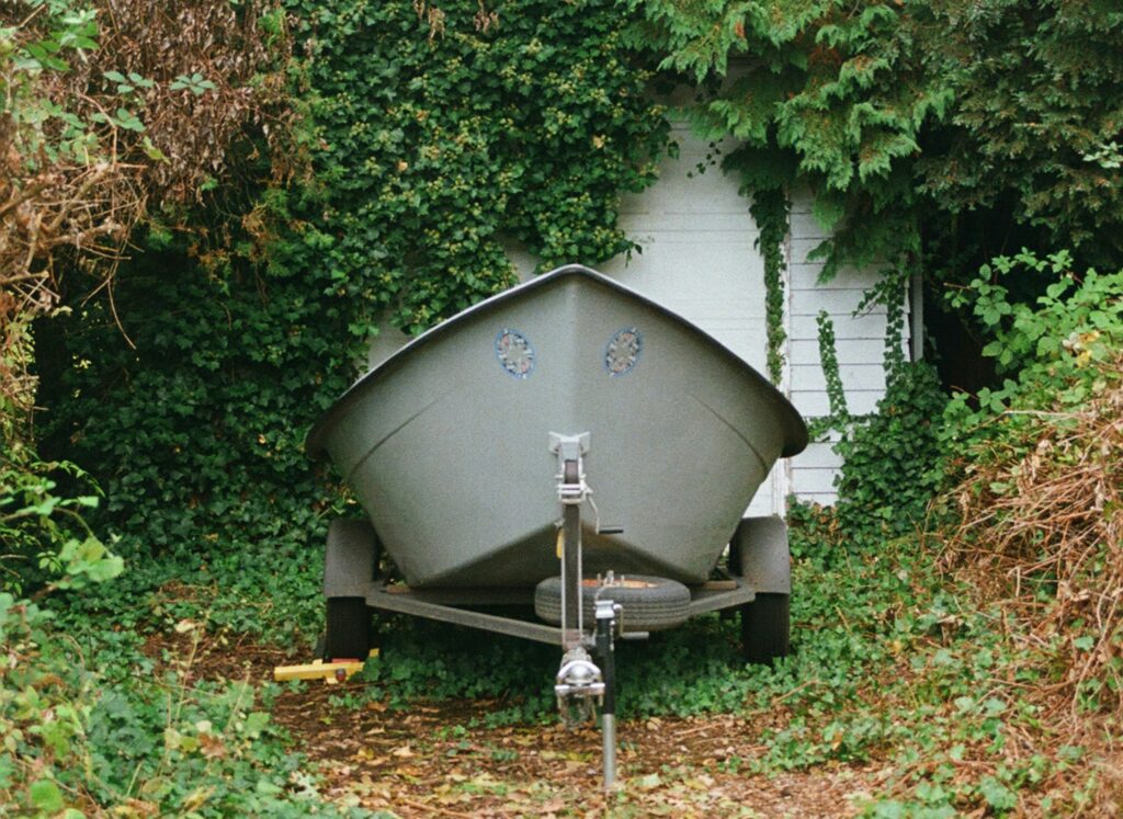 parked covered boat